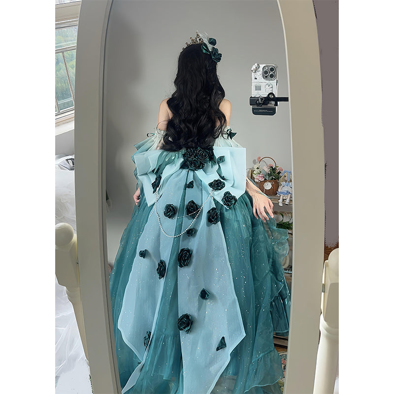 Vintage Ball Gown Spaghetti Straps Chiffon Green Summer 18th Birthday Dress High Low Ombre Pink Lolita Dress 18th Birthday Outfits DH2424