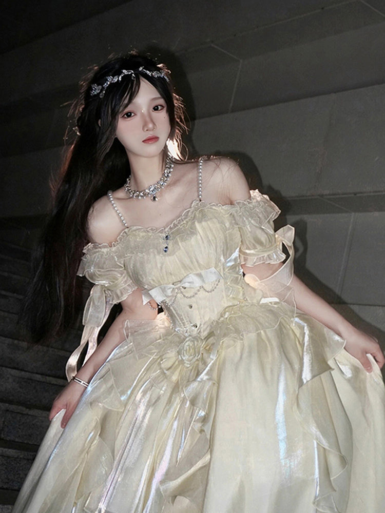 Vintage Ball Gown Off The Shoulder Half Sleeves 21st Birthday Dress Lolita Dress Ivory Long Birthday Outfits DH2427