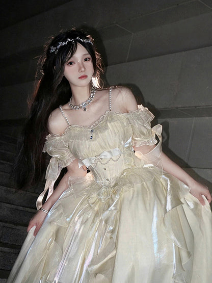 Vintage Ball Gown Off The Shoulder Half Sleeves 21st Birthday Dress Lolita Dress Ivory Long Birthday Outfits DH2427