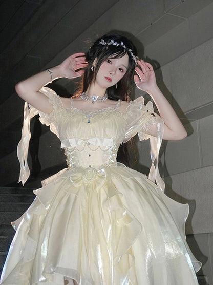 Vintage Ball Gown Off The Shoulder Half Sleeves 21st Birthday Dress Lolita Dress Ivory Long Birthday Outfits DH2427