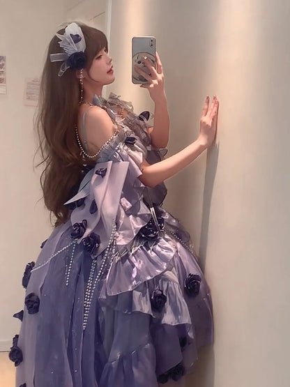 Vintage Ball Gown Spaghetti Straps Chiffon Light Grape Summer 18th Birthday Dress High Low Ombre Pink Lolita Dress 18th Birthday Outfits DH2429