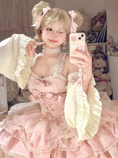 Vintage Ball Gown Square Neck Pink Lace Summer 18th Birthday Dress Lolita Dress Mini 18th Birthday Outfits Short Lolita Outfit DH2434