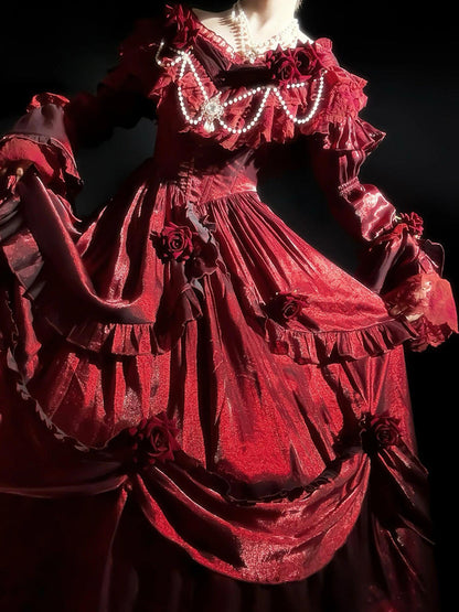 Vintage Ball Gown Off The Shoulder Burgundy Wine Red 21st Birthday Dress Lolita Dress Long Birthday Outfits DH2435