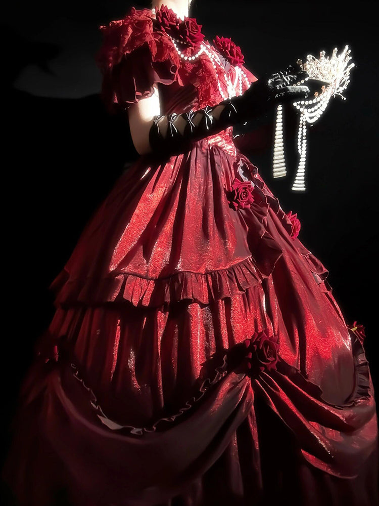 Vintage Ball Gown Off The Shoulder Burgundy Wine Red 21st Birthday Dress Lolita Dress Long Birthday Outfits DH2435