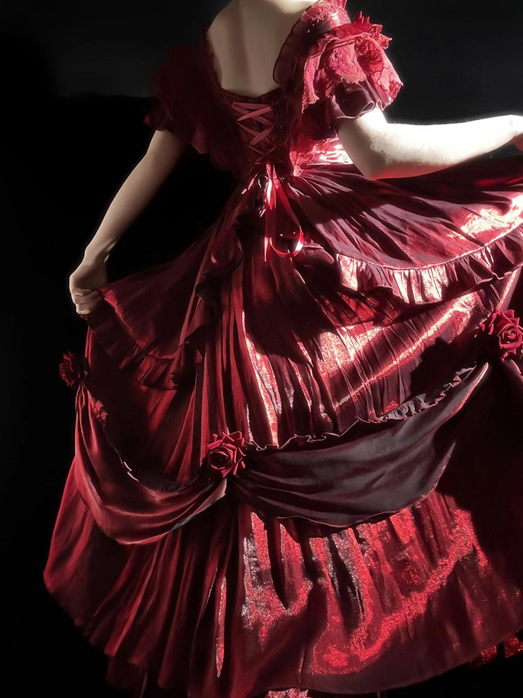 Vintage Ball Gown Off The Shoulder Burgundy Wine Red 21st Birthday Dress Lolita Dress Long Birthday Outfits DH2435