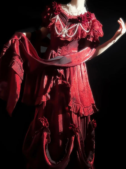 Vintage Ball Gown Off The Shoulder Burgundy Wine Red 21st Birthday Dress Lolita Dress Long Birthday Outfits DH2435