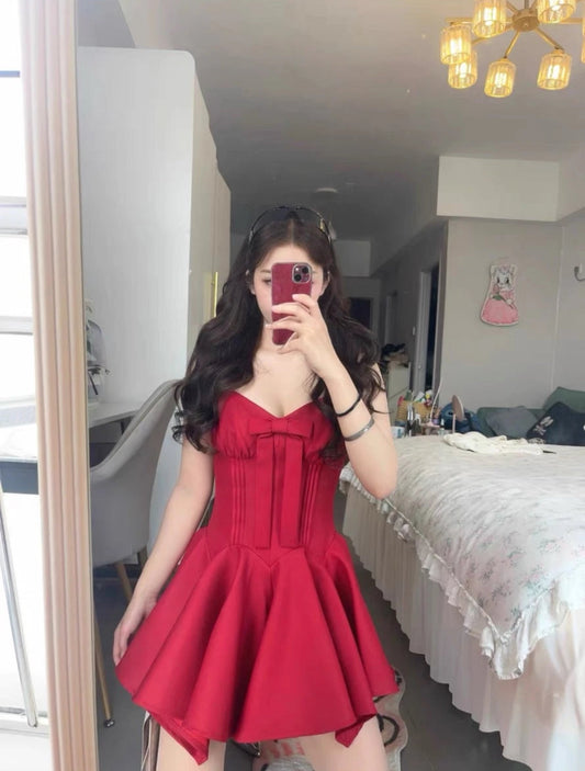 Pretty A Line Red Satin Formal Homecoming Dresses Short 21st Birthday Outfits Graduation Dress Mini Cocktail Dresses DH2455