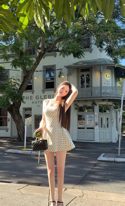 Pretty A line Square Black Polka Dots Formal Homecoming Dresses Short 16th Birthday Outfits Graduation Dress Mini Cocktail Dresses DH2458