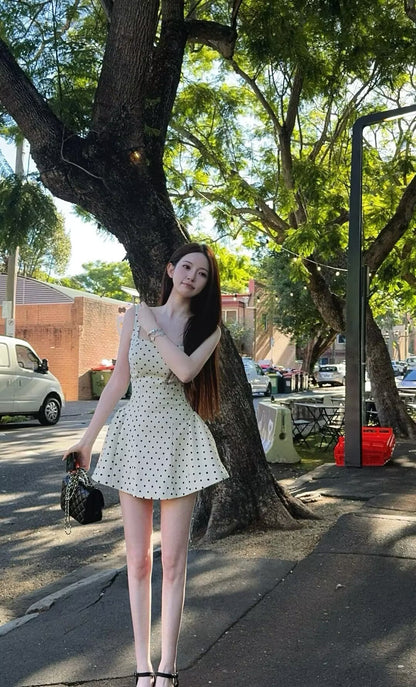 Pretty A line Square Black Polka Dots Formal Homecoming Dresses Short 16th Birthday Outfits Graduation Dress Mini Cocktail Dresses DH2458