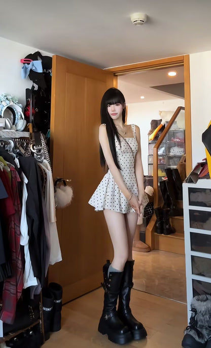 Cute A line Square Black Polka Dots Formal Homecoming Dresses Short 16th Birthday Outfits Graduation Dress Mini Cocktail Dresses DH2459