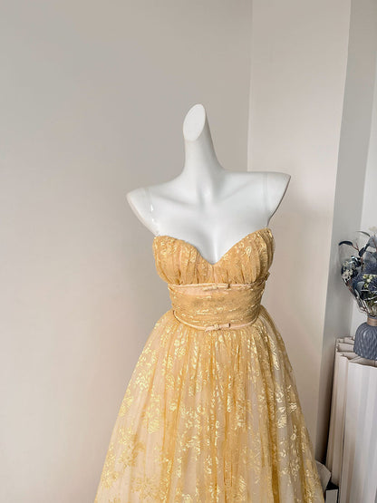 Pretty A Line Sweetheart Lace Yellow Formal Homecoming Dresses 21st Birthday Outfits Graduation Dress Cocktail Dresses DH2463