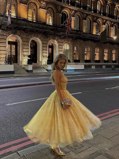 Pretty A Line Sweetheart Lace Yellow Formal Homecoming Dresses 21st Birthday Outfits Graduation Dress Cocktail Dresses DH2463