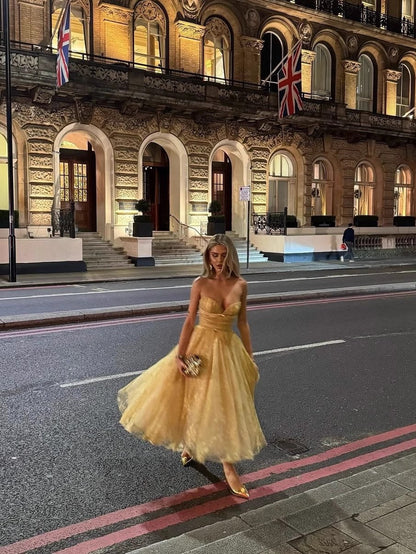 Pretty A Line Sweetheart Lace Yellow Formal Homecoming Dresses 21st Birthday Outfits Graduation Dress Cocktail Dresses DH2463