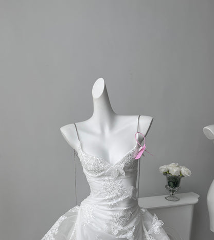 Pretty A line Spaghetti Straps White Lace Formal Homecoming Dresses Short 16th Birthday Outfits Graduation Dress Mini Cocktail Dresses DH2464