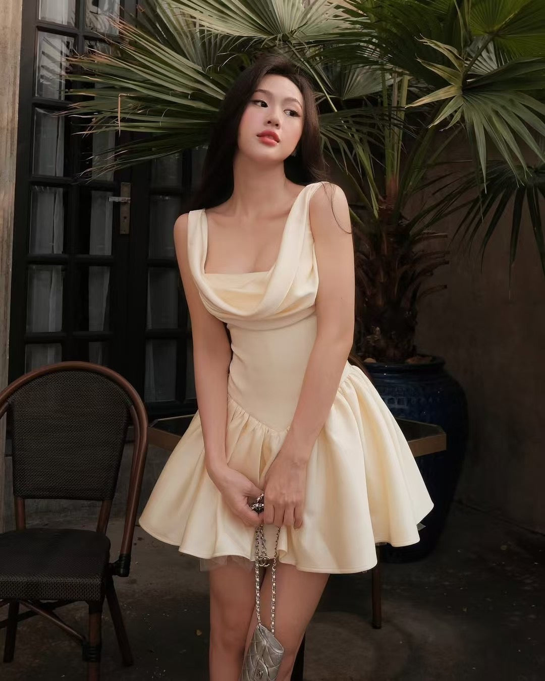 Pretty A line Square Neck Champagne Satin Formal Homecoming Dresses Short 16th Birthday Outfits Graduation Dress Mini Cocktail Dresses DH2466