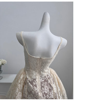 Pretty A line Square Neck White Lace Formal Homecoming Dresses Short 16th Birthday Outfits Graduation Dress Mini Cocktail Dresses DH2473