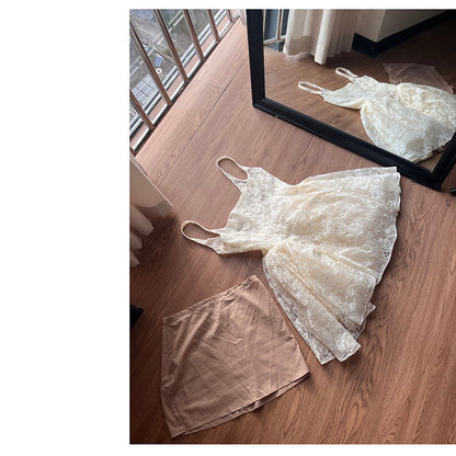 Pretty A line Square Neck White Lace Formal Homecoming Dresses Short 16th Birthday Outfits Graduation Dress Mini Cocktail Dresses DH2473