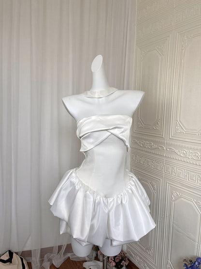 Pretty A Line Strapless White Satin Formal Homecoming Dresses 21st Birthday Outfits Graduation Dress Short Mini Night Cocktail Dresses DH2480