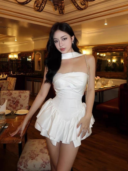 Pretty A Line Strapless White Satin Formal Homecoming Dresses 21st Birthday Outfits Graduation Dress Short Mini Night Cocktail Dresses DH2480