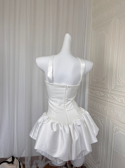 Pretty A Line Strapless White Satin Formal Homecoming Dresses 21st Birthday Outfits Graduation Dress Short Mini Night Cocktail Dresses DH2480