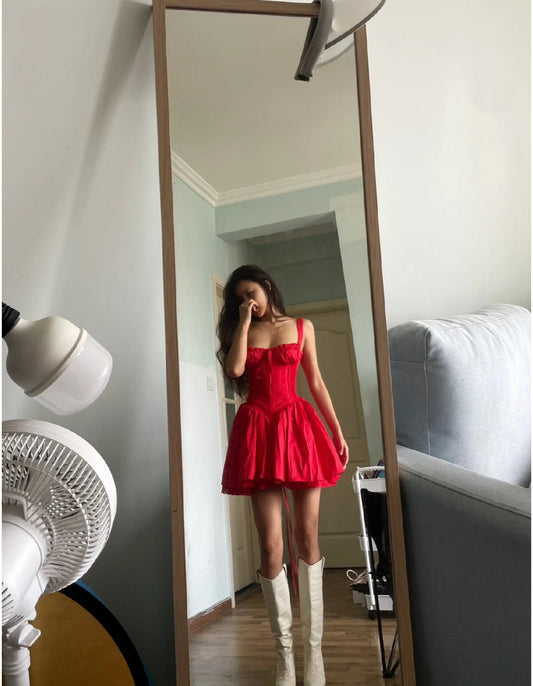 Cute A line Square Neck Red Short Lace Homecoming Dress Summer Hoco Dresses Mini Night Cocktail Dress DH2481