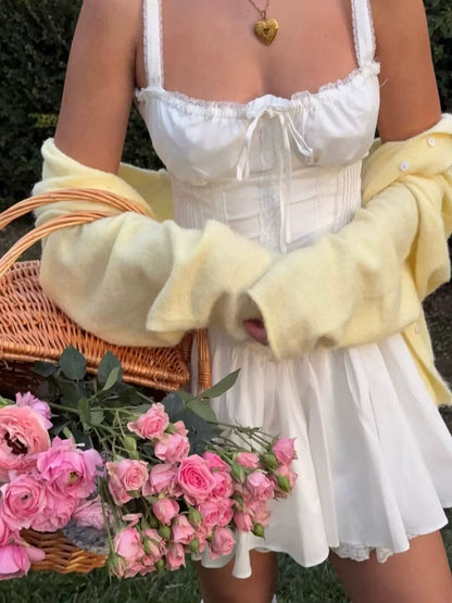 Cute A line Square Neck White Short Lace Homecoming Dress Summer Hoco Dresses Mini Night Homecoming Outfits DH2482