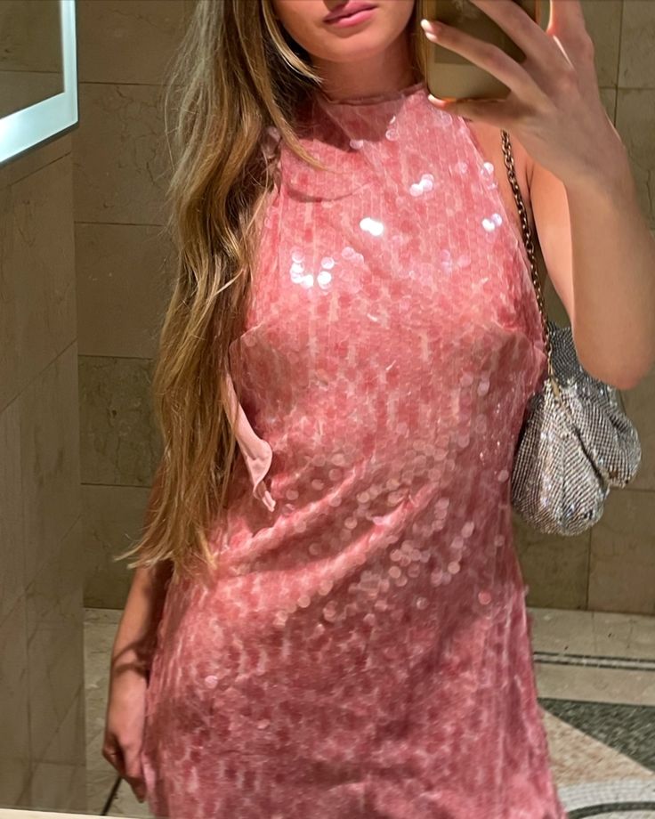 Modest A Line High Neck Pink Sequin Formal Homecoming Dresses 18th Birthday Outfits Graduation Dress Short Mini Hoco Dresses DH2522