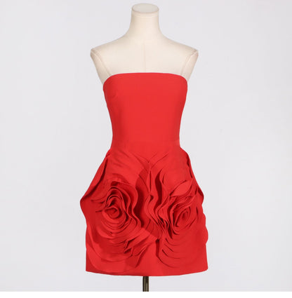 Cute A Line Strapless Red Satin Formal Homecoming Dresses 18th Birthday Outfits Graduation Dress Short Mini Hoco Dresses DH2535