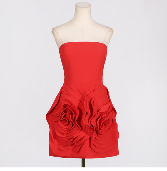 Cute A Line Strapless Red Satin Formal Homecoming Dresses 18th Birthday Outfits Graduation Dress Short Mini Hoco Dresses DH2535