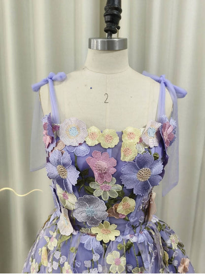 Cute A Line Spaghetti Straps Lilac Tulle Lace Formal Homecoming Dresses 18th Birthday Outfits Graduation Dress Short Mini Hoco Dresses DH2538