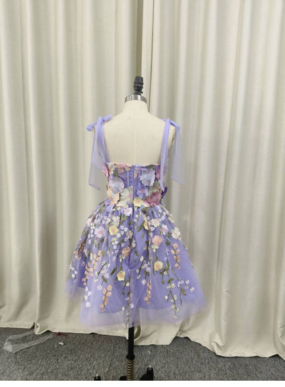 Cute A Line Spaghetti Straps Lilac Tulle Lace Formal Homecoming Dresses 18th Birthday Outfits Graduation Dress Short Mini Hoco Dresses DH2538