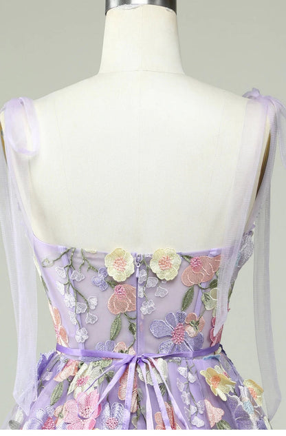 Cute A Line Spaghetti Straps Lilac Tulle Lace Formal Homecoming Dresses 18th Birthday Outfits Graduation Dress Short Mini Hoco Dresses DH2538