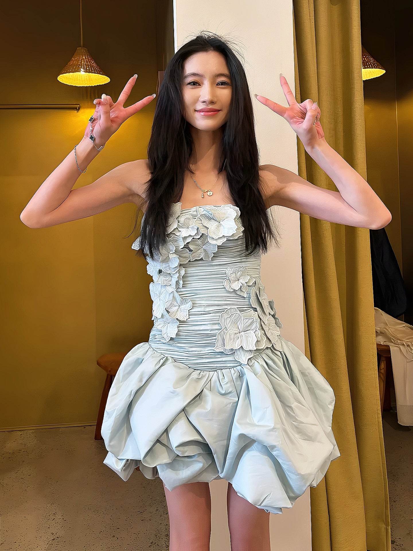 Modest Ball Gown Strapless Satin Lace Formal Homecoming Dresses Short 16th Birthday Outfits Graduation Dress Mini Hoco Dresses DH2540