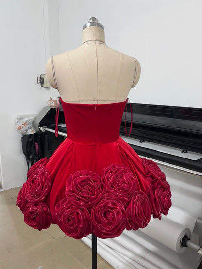 Sexy Ball Gown Strapless Red Satin Formal Homecoming Dresses 18th Birthday Outfits Graduation Dress Short Mini Hoco Dresses DH2544