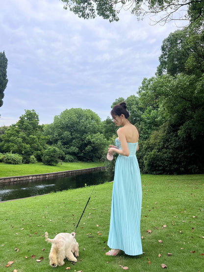 Elegant A Line Sweetheart Blue Chiffon Long Prom Dresses Party Dress 21st Birthday Outfits Graduation Dresses DH2549