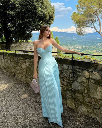 Elegant A Line Sweetheart Blue Chiffon Long Prom Dresses Party Dress 21st Birthday Outfits Graduation Dresses DH2549