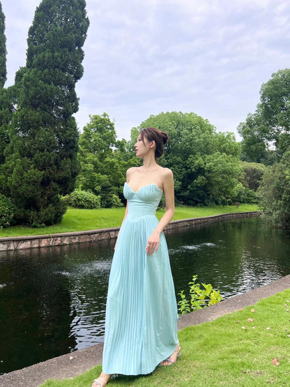Elegant A Line Sweetheart Blue Chiffon Long Prom Dresses Party Dress 21st Birthday Outfits Graduation Dresses DH2549