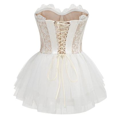 Sexy A line Strapless Lace White Formal Homecoming Dresses 18th Birthday Outfits Graduation Dress Short Mini Hoco Dresses DH2551