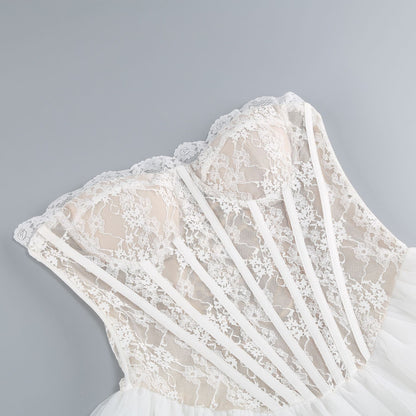 Sexy A line Strapless Lace White Formal Homecoming Dresses 18th Birthday Outfits Graduation Dress Short Mini Hoco Dresses DH2551