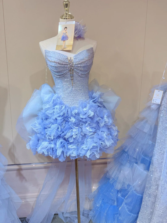 Cute Ball Gown Sweetheart Light Sky Blue Tulle Short Mini Formal 8th Grade Homecoming Dresses Middle School Cocktail Dress Hoco Outfits DH2558