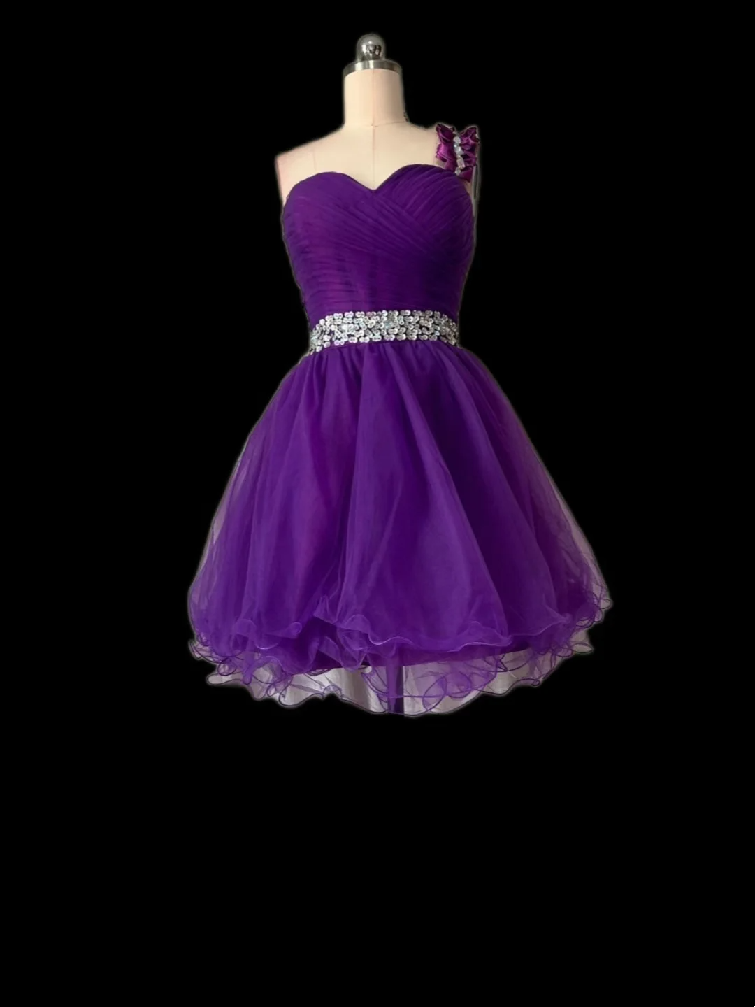 Retro Ball Gown One Shoulder Grape Tulle Formal Homecoming Dresses 18th Birthday Outfits Graduation Dress Short Mini Hoco Dresses DH2566
