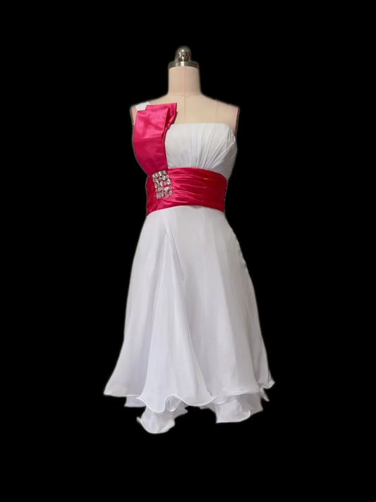 Retro A Line Strapless White Chiffon Formal Homecoming Dresses 18th Birthday Outfits Graduation Dress Short Mini Hoco Dresses DH2568