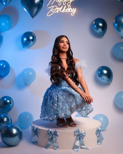 Modest Ball Gown Off The Shoulder Light Sky Blue Lace Formal Homecoming Dresses 8th Grad Dance Graduation Dress Short Hoco Dresses DH2598