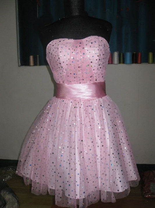 Princess Ball Gown Strapless Tulle Pink Formal Homecoming Dresses 8th Grad Dance Graduation Dress Short Hoco Dresses DH2615