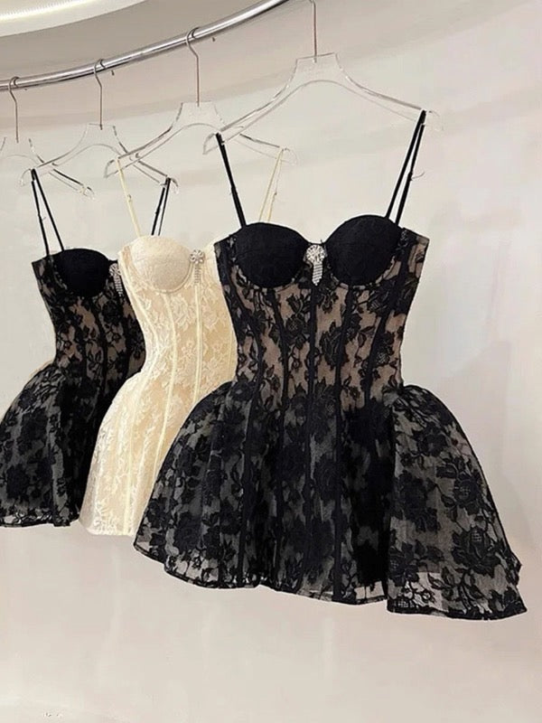 Cute Ball Gown Spaghetti Straps Black Lace Short Formal 8th Grade Homecoming Dresses Middle School Cocktail Dress Hoco Outfits DH2626