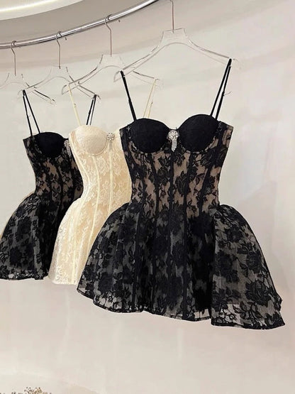 Cute Ball Gown Spaghetti Straps Black Lace Short Formal 8th Grade Homecoming Dresses Middle School Cocktail Dress Hoco Outfits DH2626