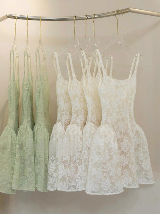 Cute Ball Gown Square Sage Green Lace Short Mini Formal 8th Grade Homecoming Dresses Middle School Cocktail Dress Hoco Outfits DH2628