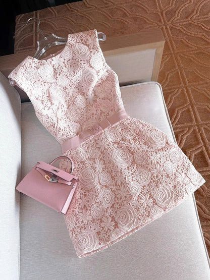 Elegant A line Scoop Lace Short White Mini Formal 8th Grade Homecoming Dresses Middle School Cocktail Dress Hoco Outfits DH2637