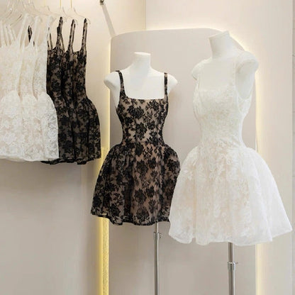 Cute Ball Gown Square Little Black Dress Lace Short Mini Formal 8th Grade Homecoming Dresses Middle School Cocktail Dress Hoco Outfits DH2638