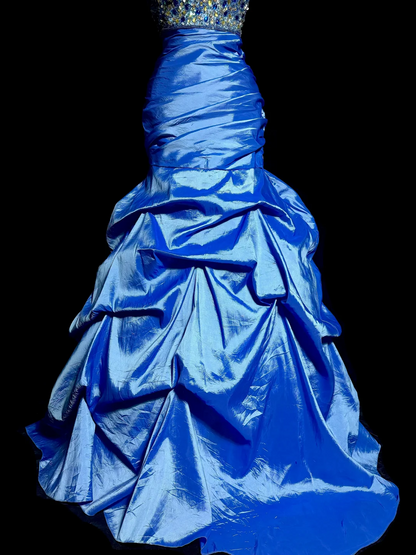 Elegant Mermaid Strapless Royal Blue Long Taffeta Prom Dresses Party Dress 18th Birthday Outfits Graduation Dresses DH2644